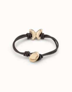 Double strand leather bracelet with a butterfly