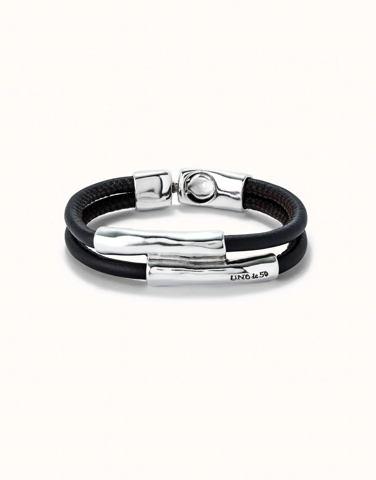 Double strand lether bracelet with two tubes