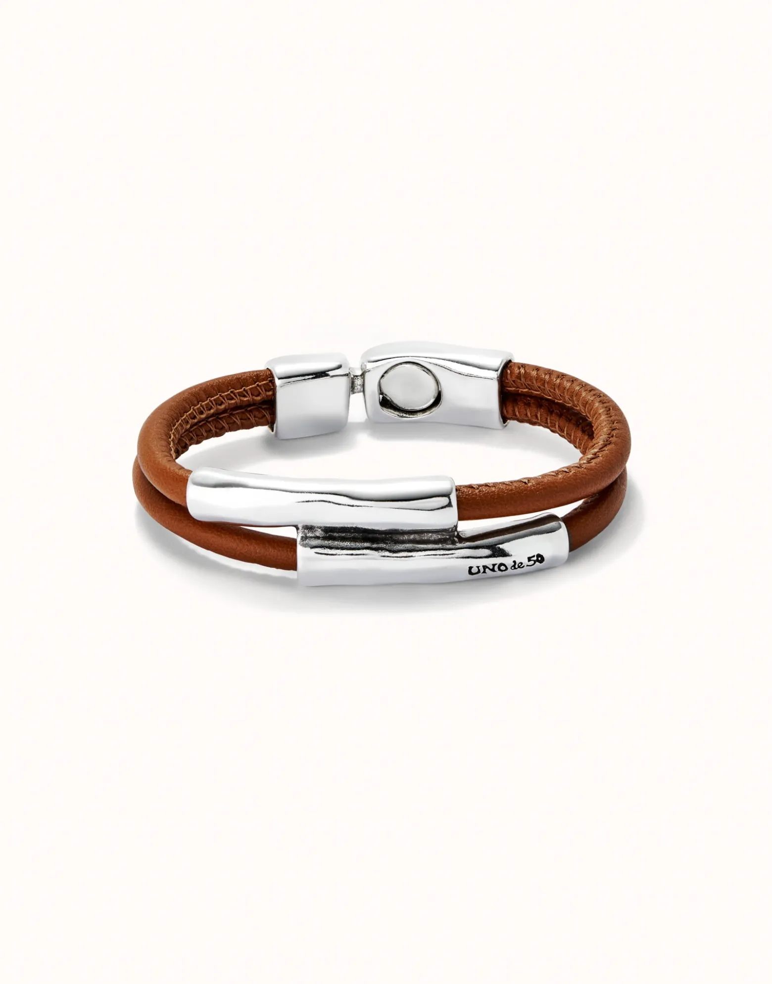 Double strand lether bracelet with two tubes