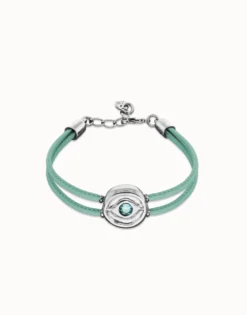 Double turquoise leather birthstone bracelet with eye