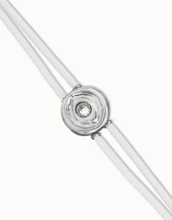 Double white leather birthstone bracelet with eye