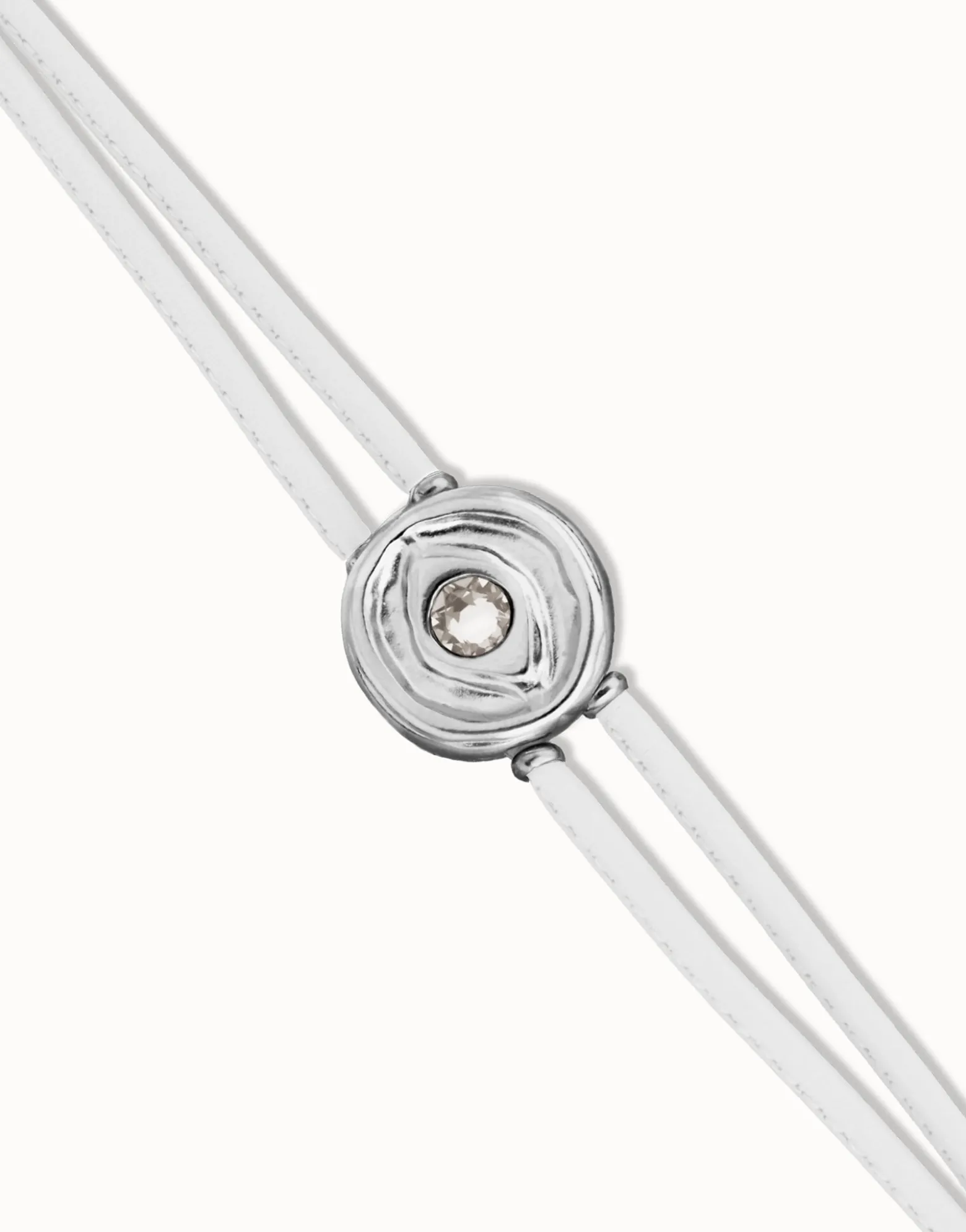 Double white leather birthstone bracelet with eye