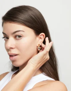 Drop earrings with a heart and black crystal