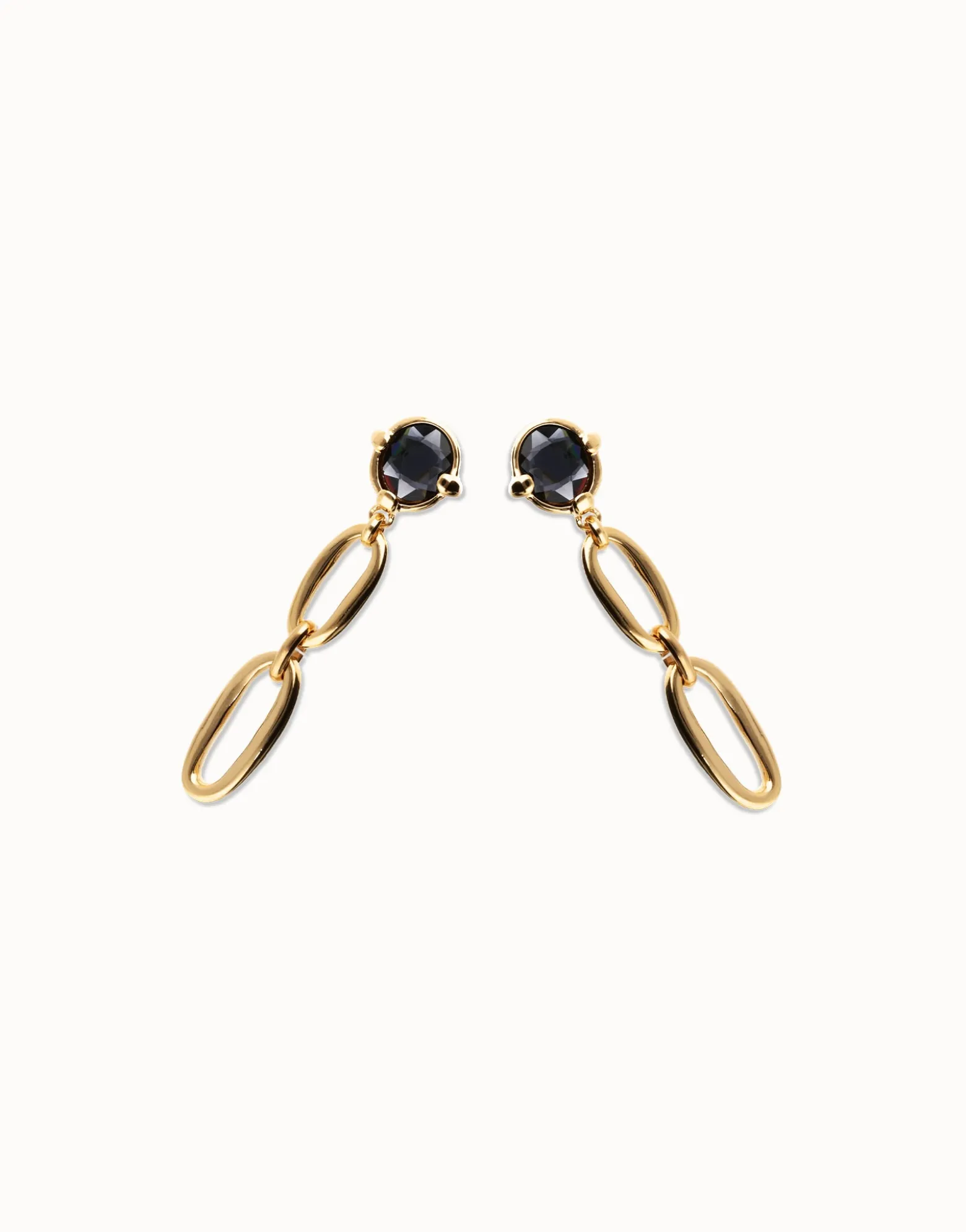 Drop earrings with faceted black crystal and links