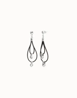 Drop earrings with leather earrings and sphere detail