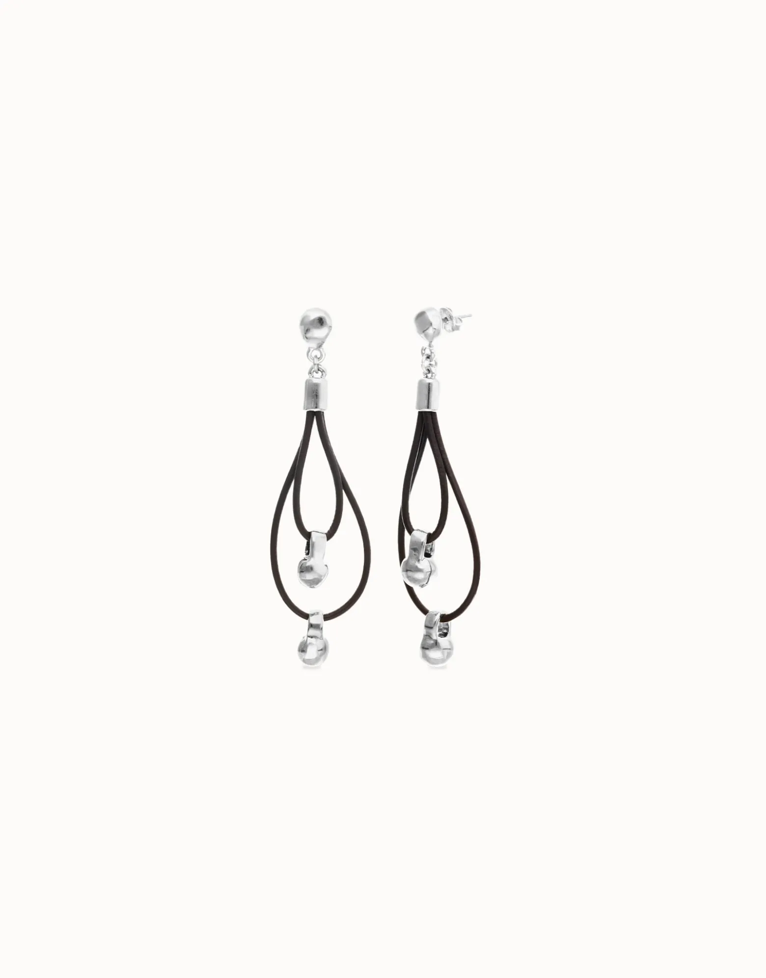 Drop earrings with leather earrings and sphere detail