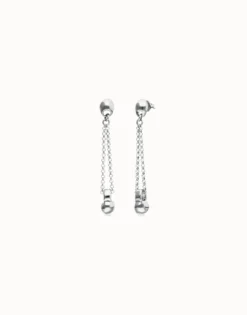 Drop earrings with long chain and sphere