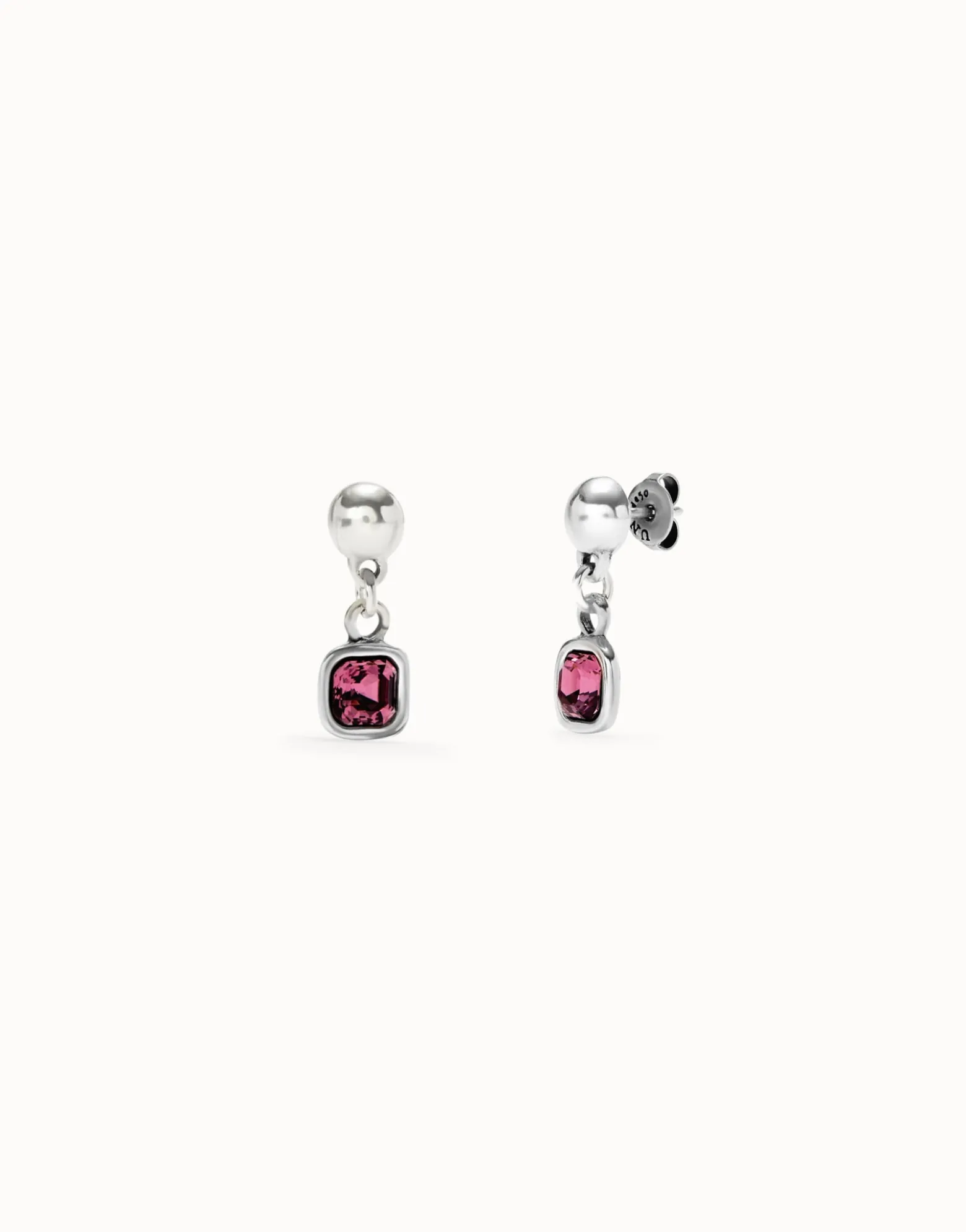 Drop earrings with pink crystal