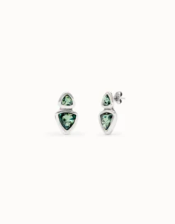 Drop earrings with two green crystals