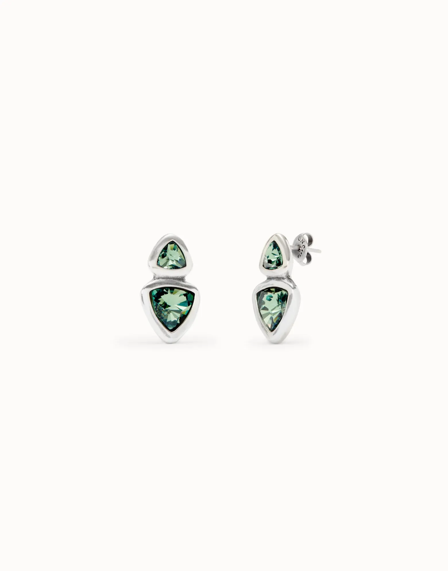 Drop earrings with two green crystals