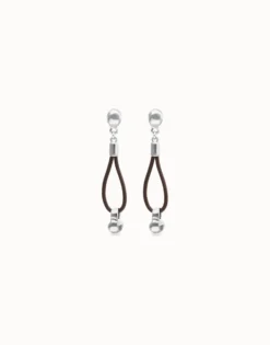 Drop leather earrings with sphere detail