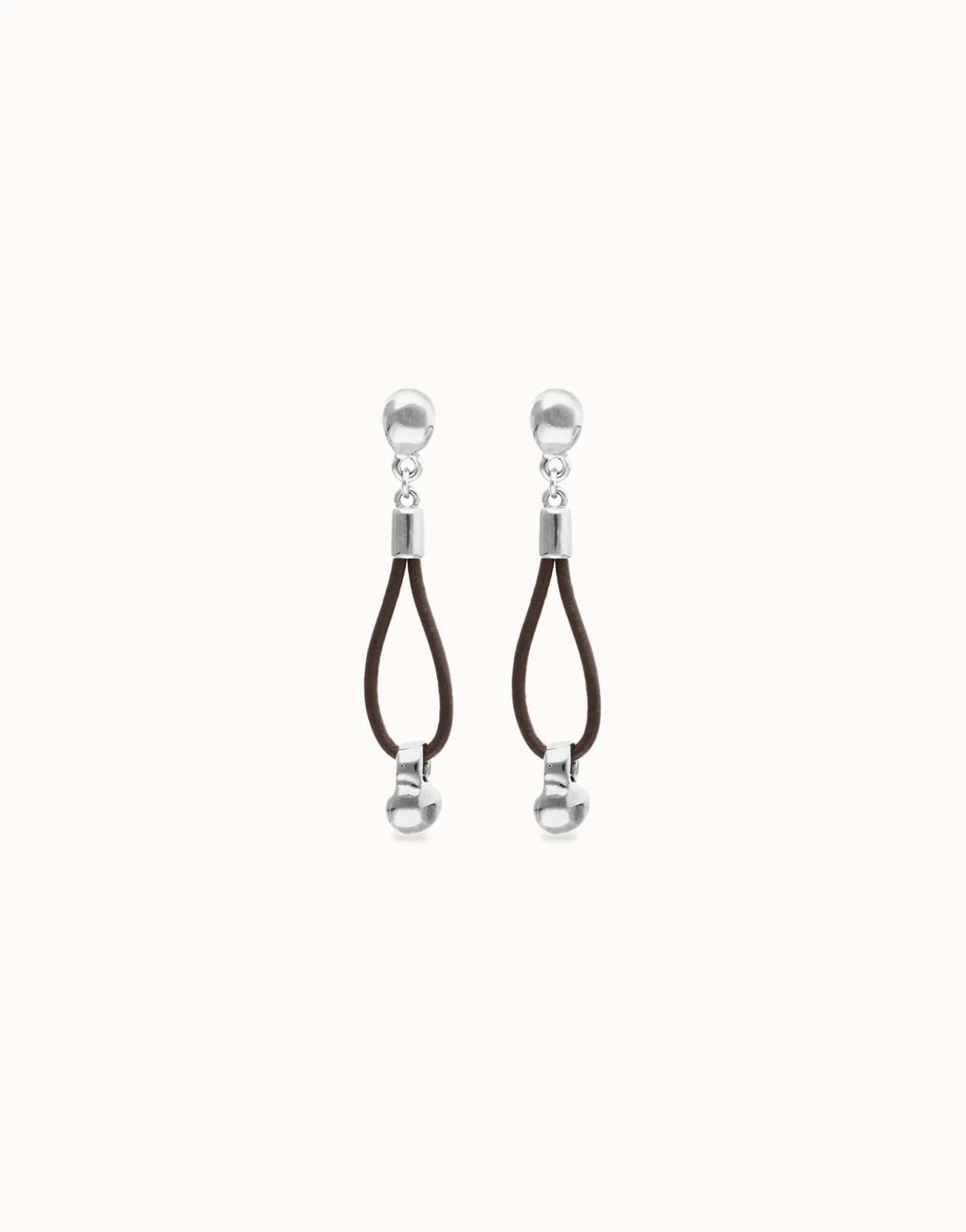Drop leather earrings with sphere detail