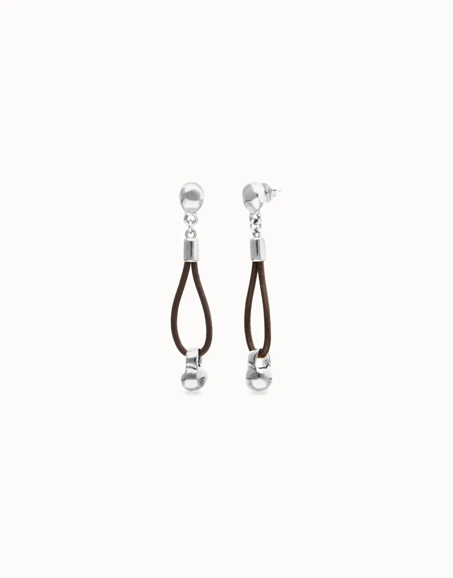 Drop leather earrings with sphere detail