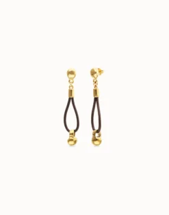 Drop leather earrings with sphere detail