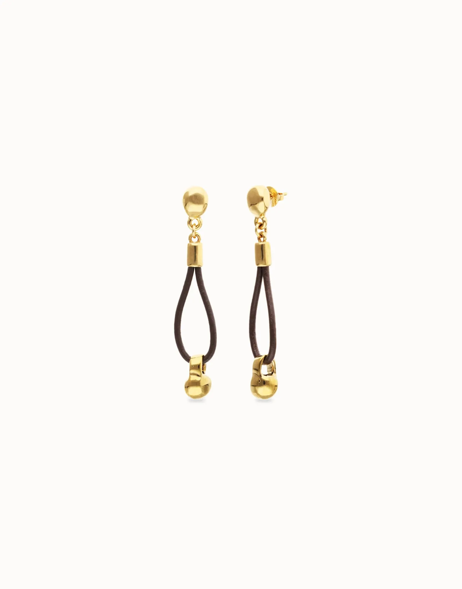 Drop leather earrings with sphere detail