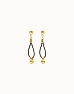 Drop leather earrings with sphere detail
