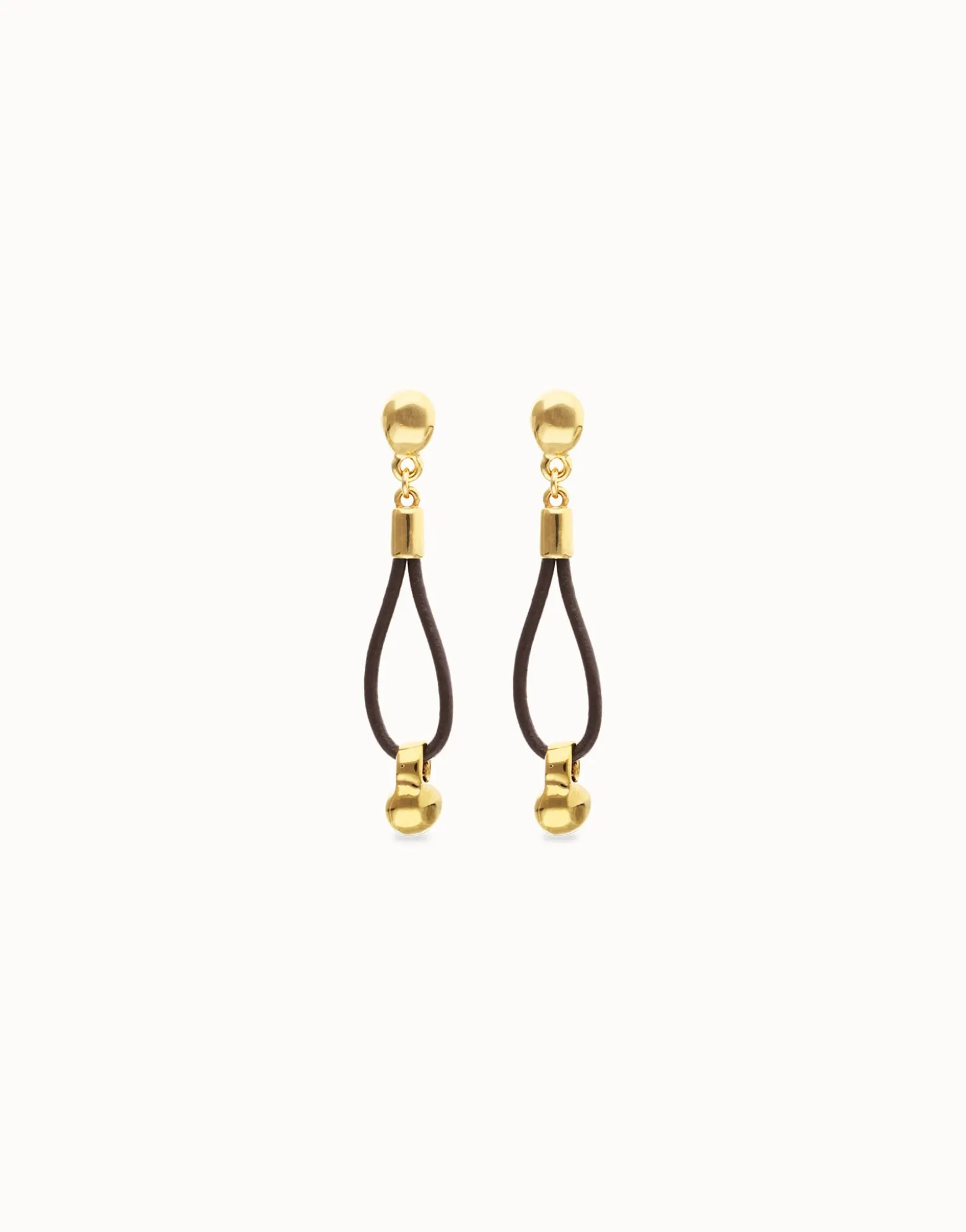 Drop leather earrings with sphere detail