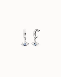 Eye-shaped drop earrings with blue crystal