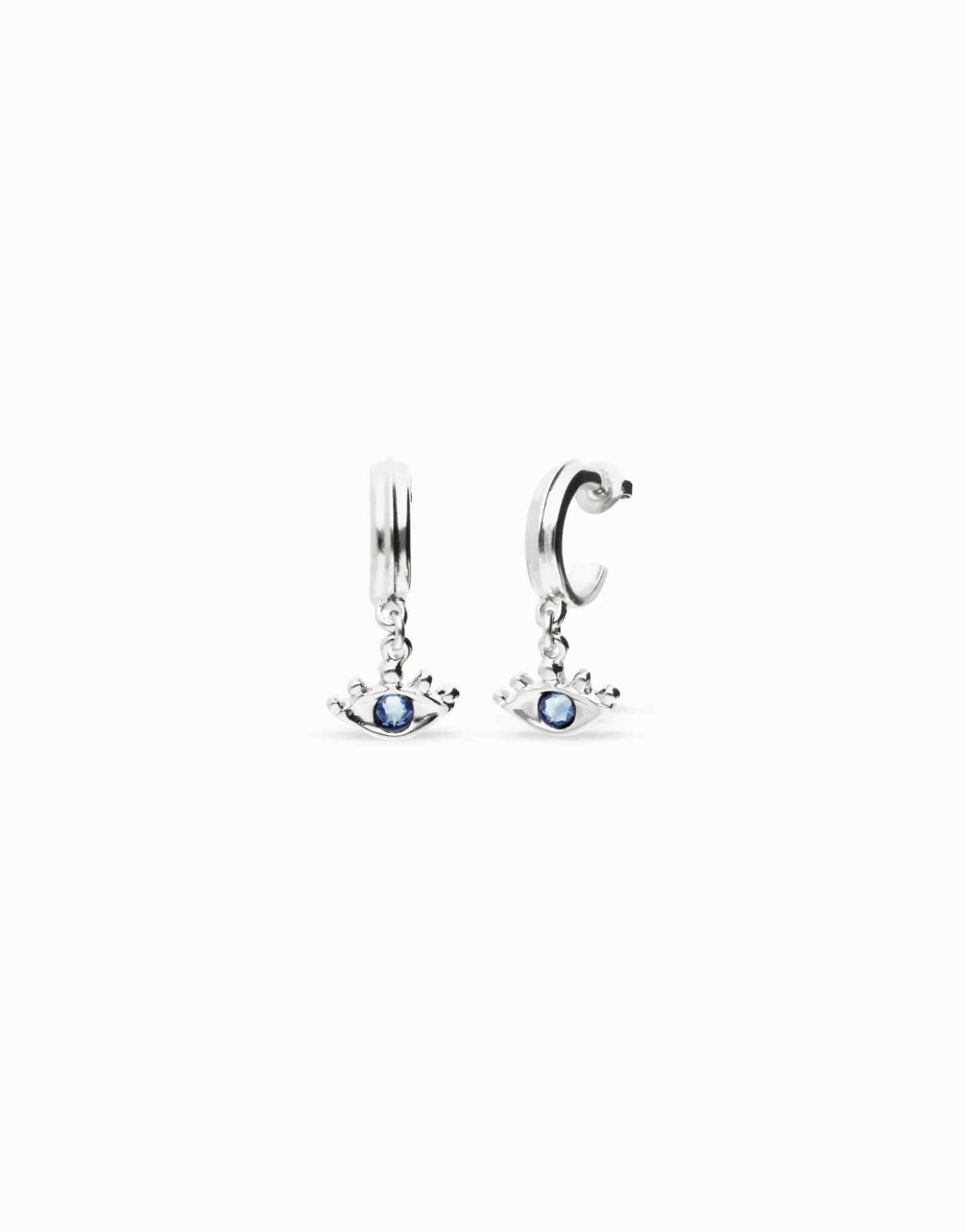 Eye-shaped drop earrings with blue crystal