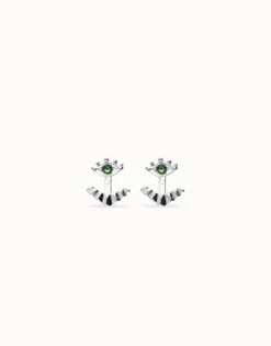 Eye-shaped stud earrings with verde crystal