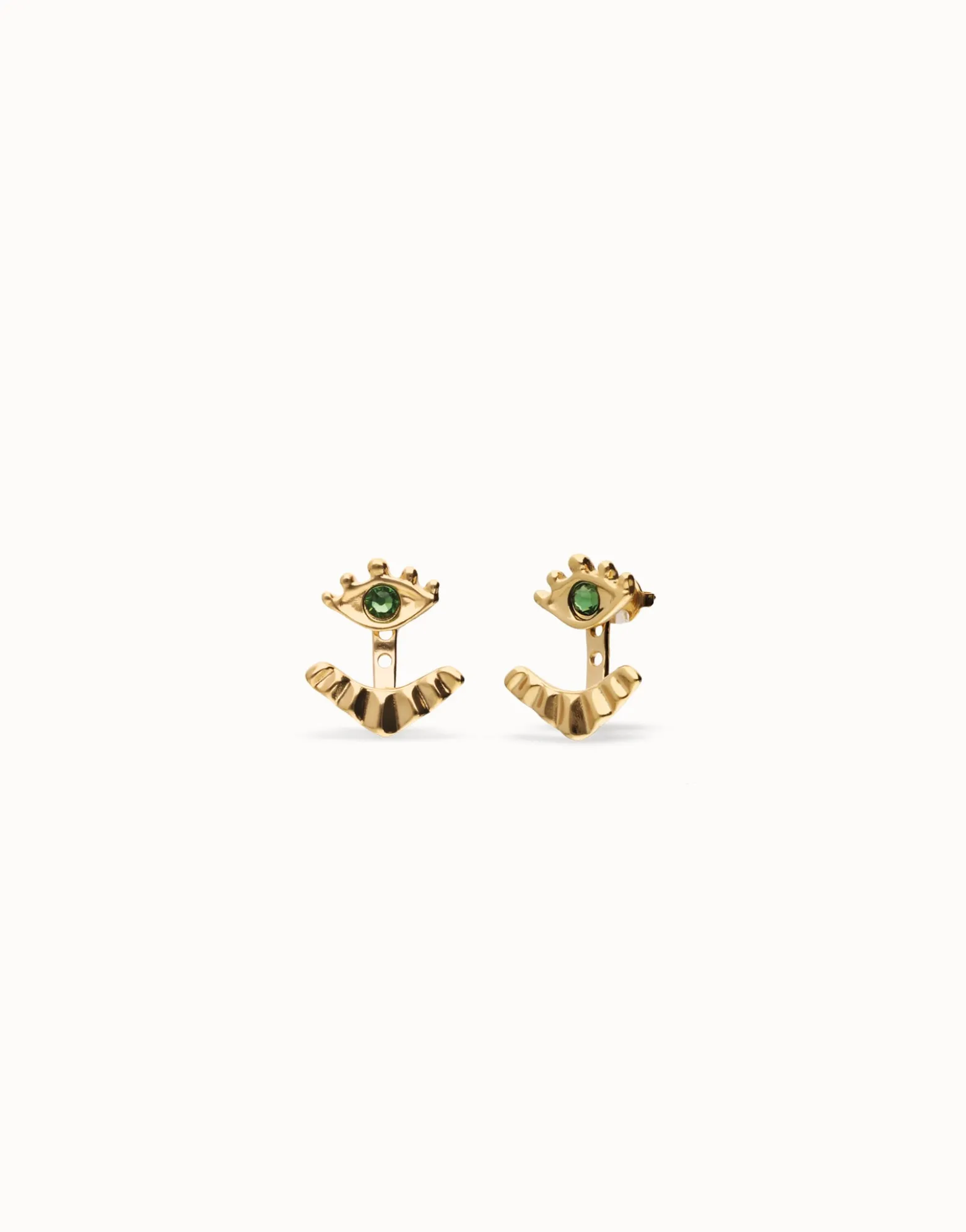 Eye-shaped stud earrings with verde crystal