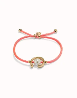 Fuchsia cord bracelet with a pearl
