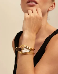 18K gold-plated leather and metal watch