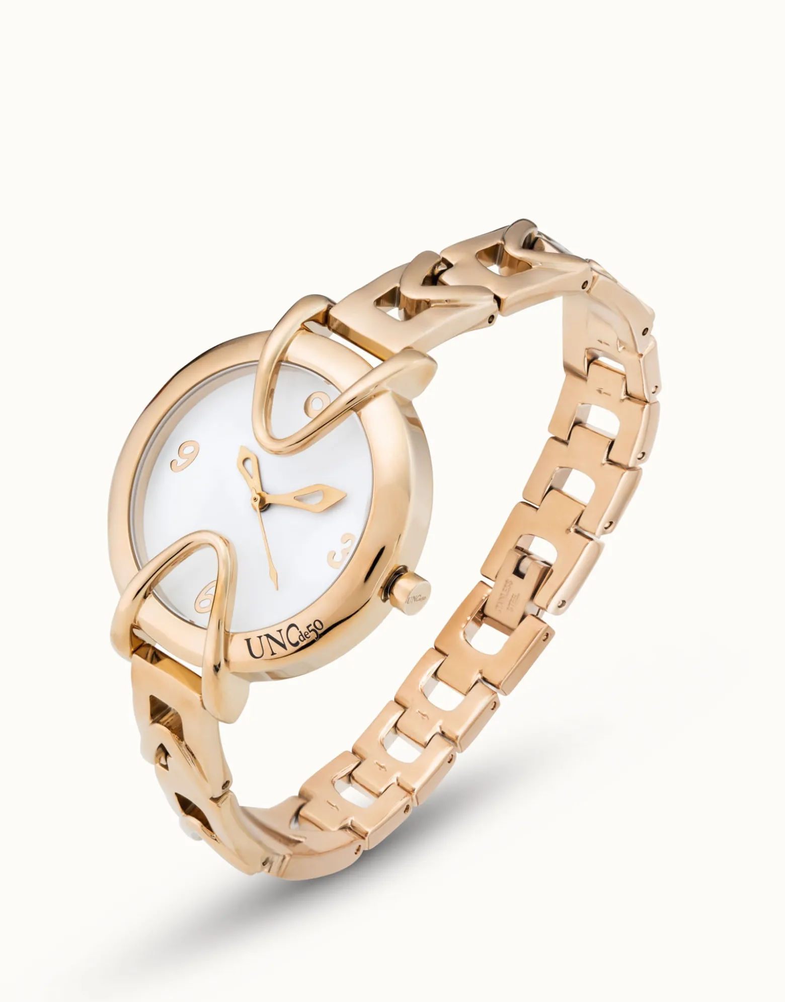 18K gold-plated watch with metal strap and round white dial