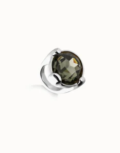 Large ring with grey oval faceted crystal