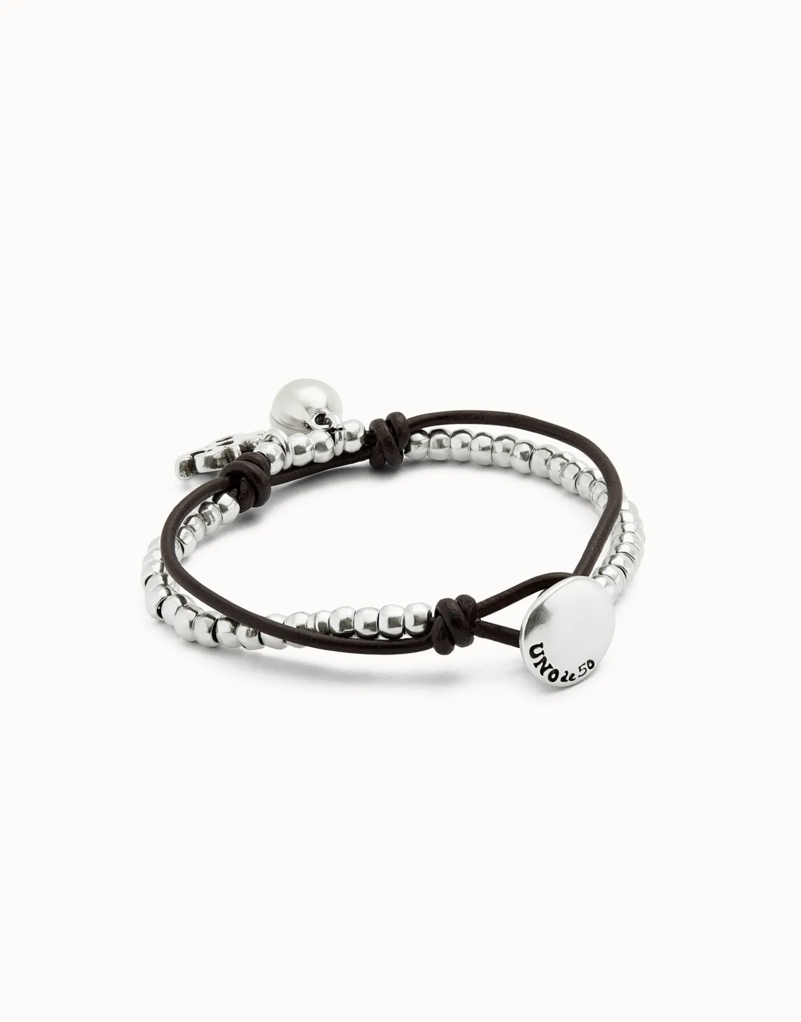 Leather beaded bracelet with ivory murano glass