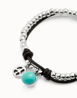 Leather beaded bracelet with turquoise murano glass