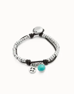 Leather beaded bracelet with turquoise murano glass