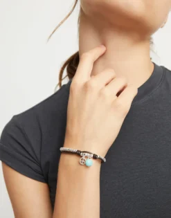 Leather beaded bracelet with turquoise murano glass