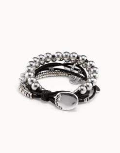 Leather beaded bracelet with charms