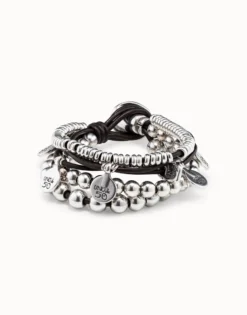 Leather beaded bracelet with charms