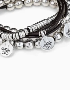 Leather beaded bracelet with charms