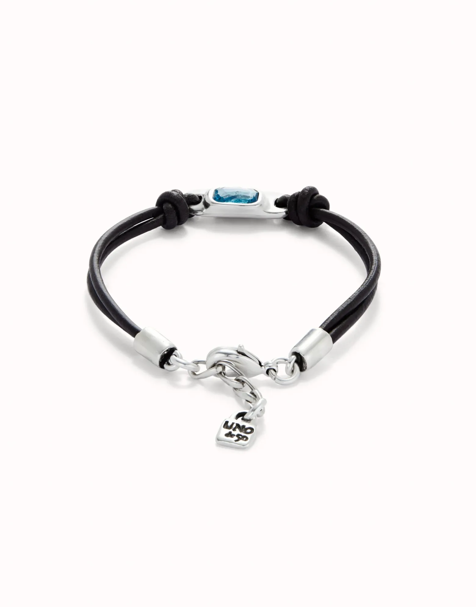 Leather bracelet with a blue crystal
