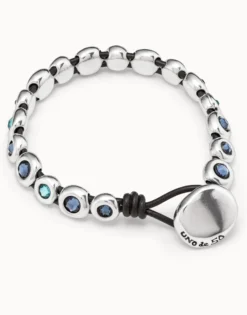 Leather bracelet with blue crystals