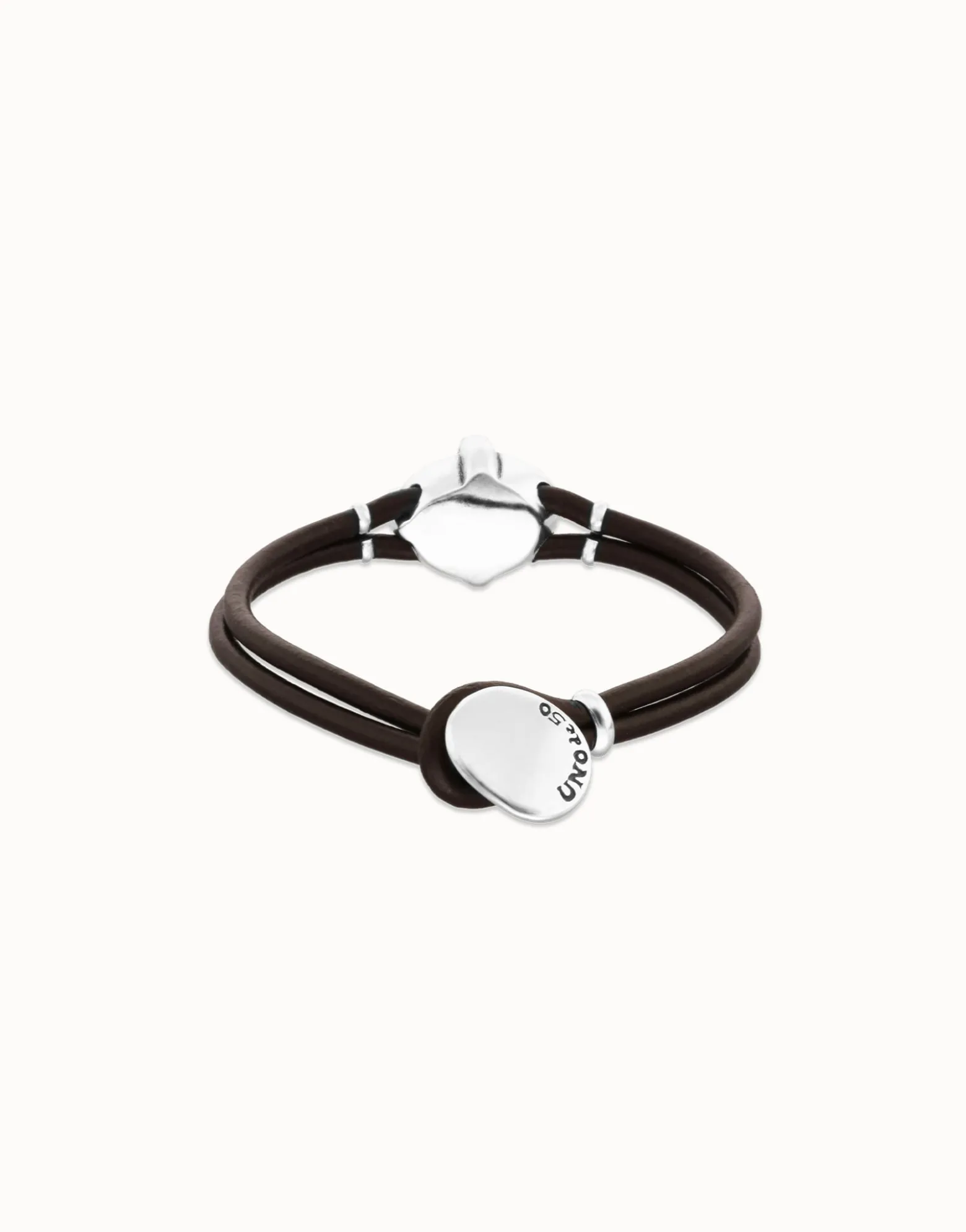Leather bracelet with pink oval faceted crystal