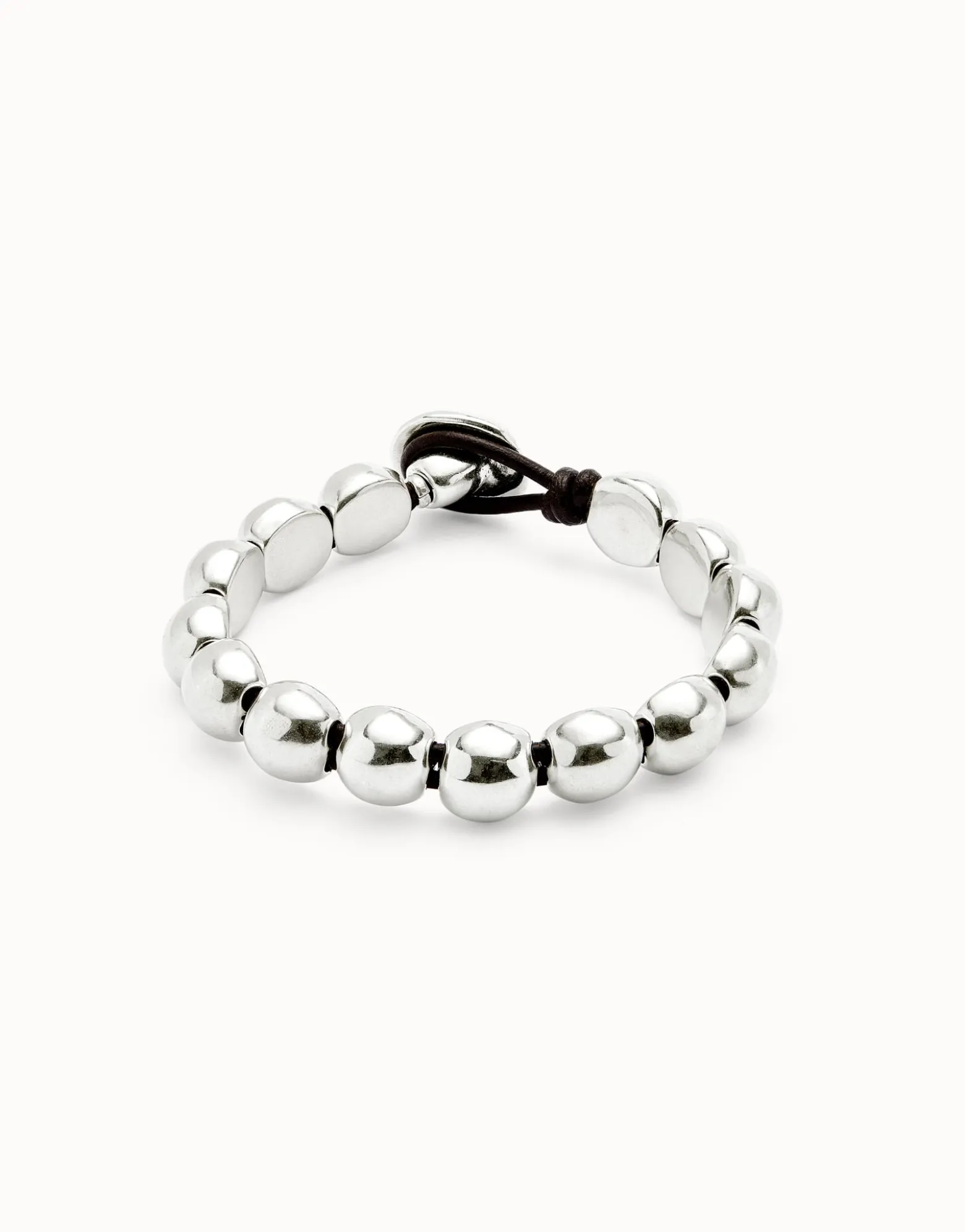 Leather bracelet with small round beads