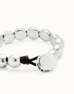 Leather bracelet with small round beads