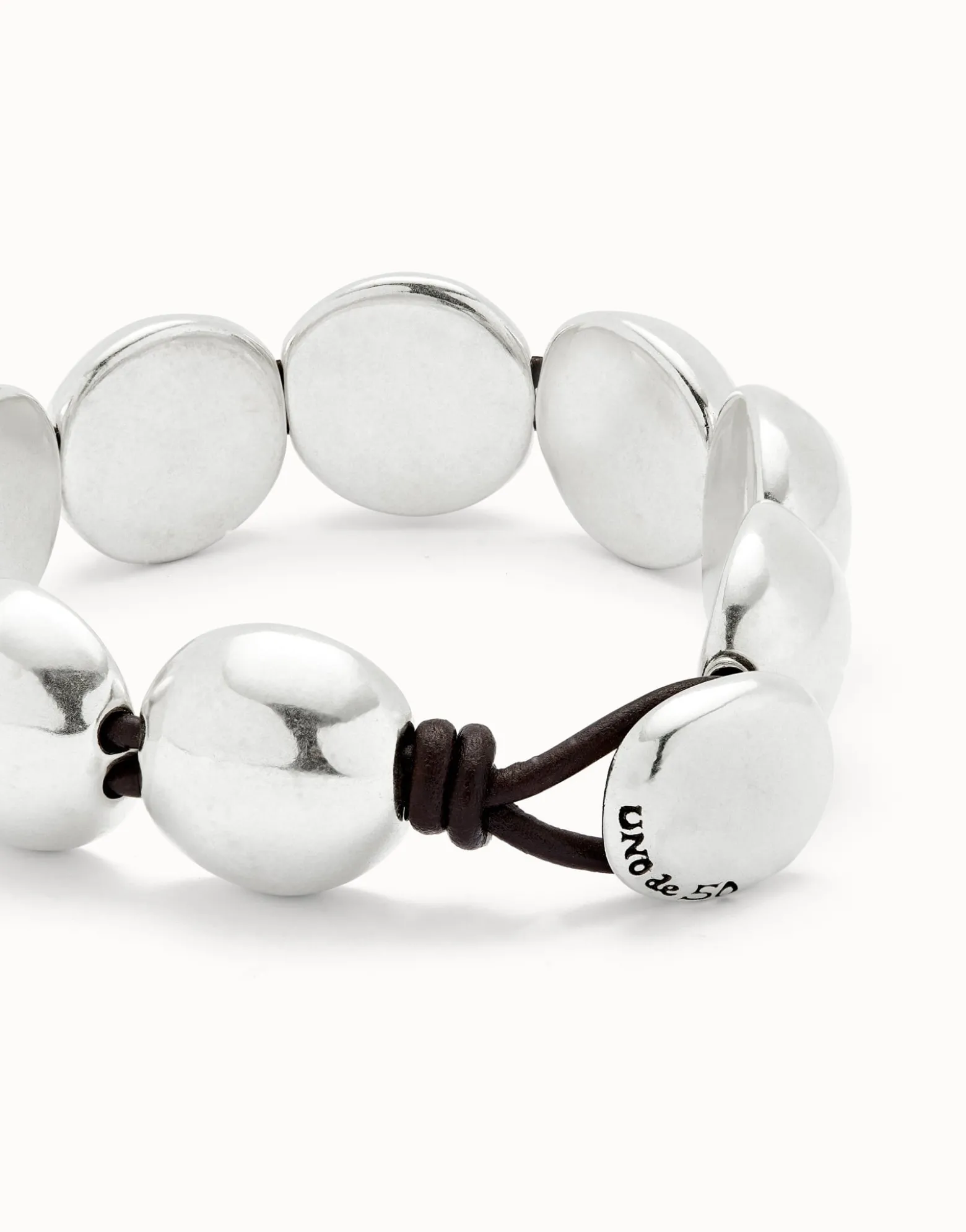 Leather bracelet with small round beads
