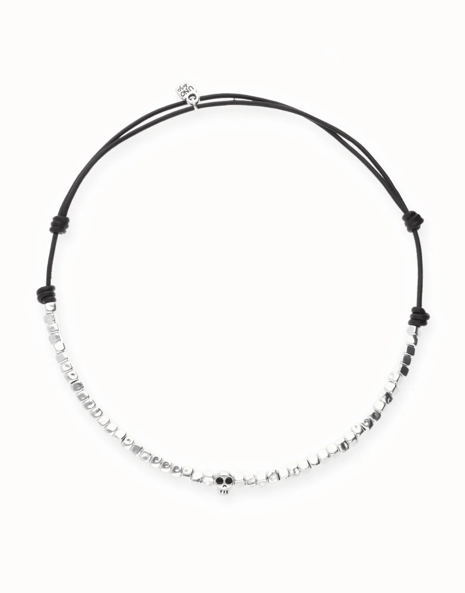 Leather necklace with beads and skull detail