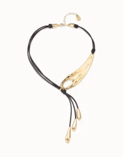 Leather necklace with fringes with drops