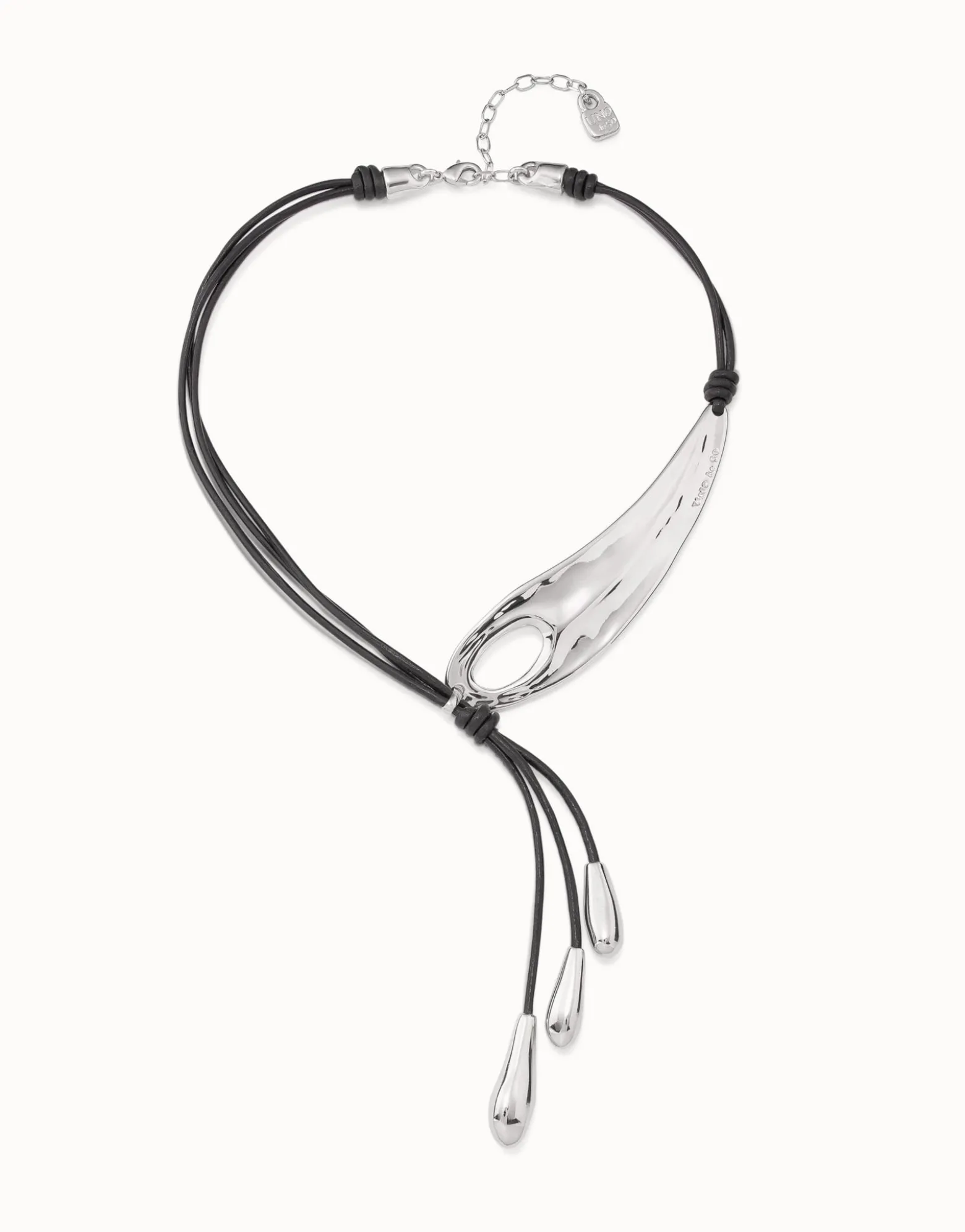 Leather necklace with fringes with drops