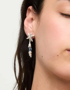 Long earrings with starfish and crystals