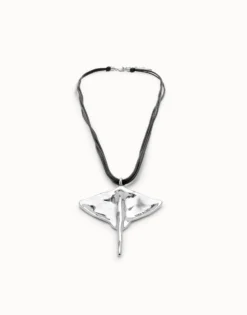 Long leather necklace pendant with manta ray