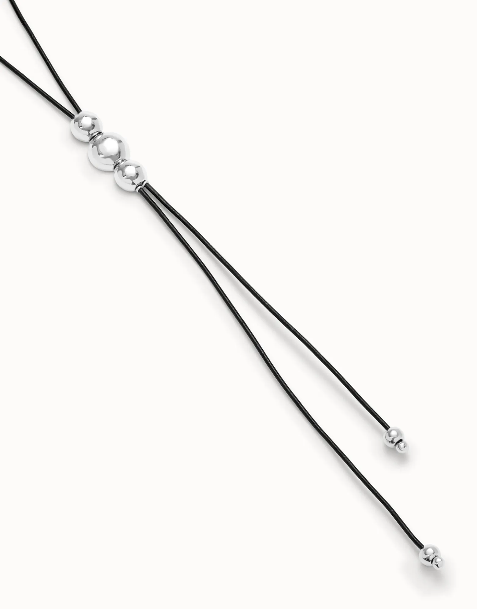 Long leather necklace with three central beads