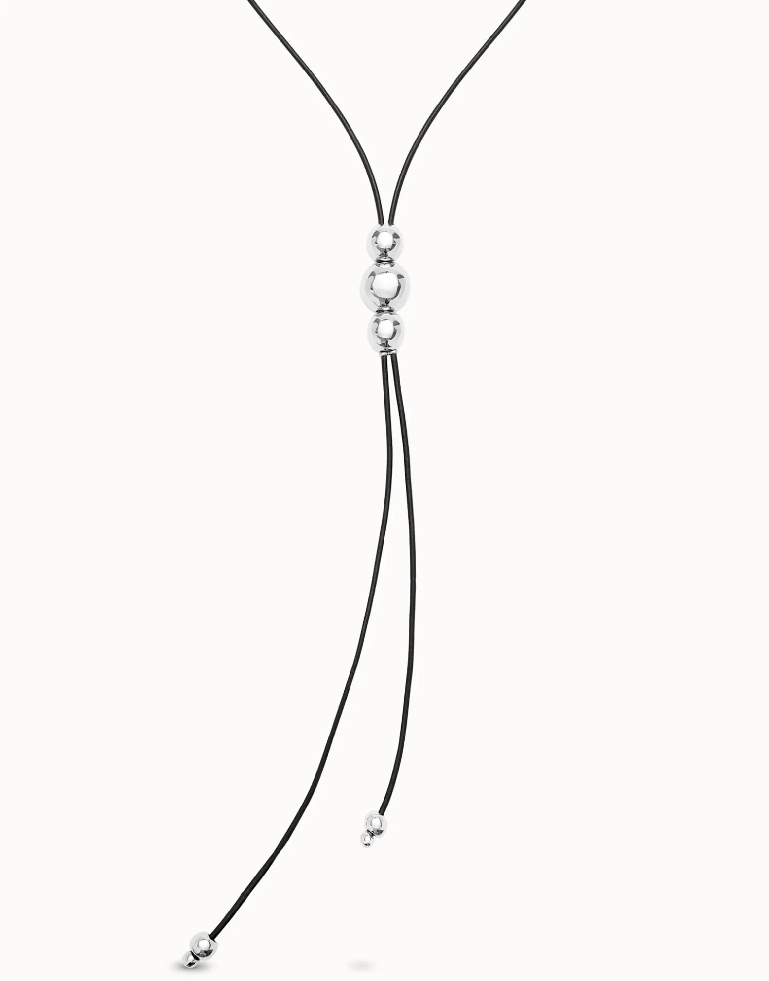 Long leather necklace with three central beads