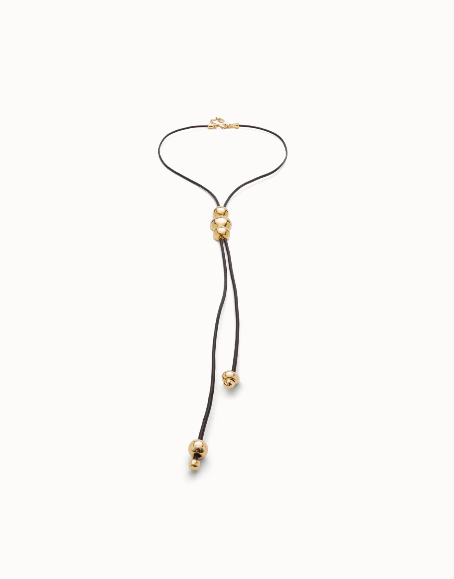 Long leather necklace with three central beads